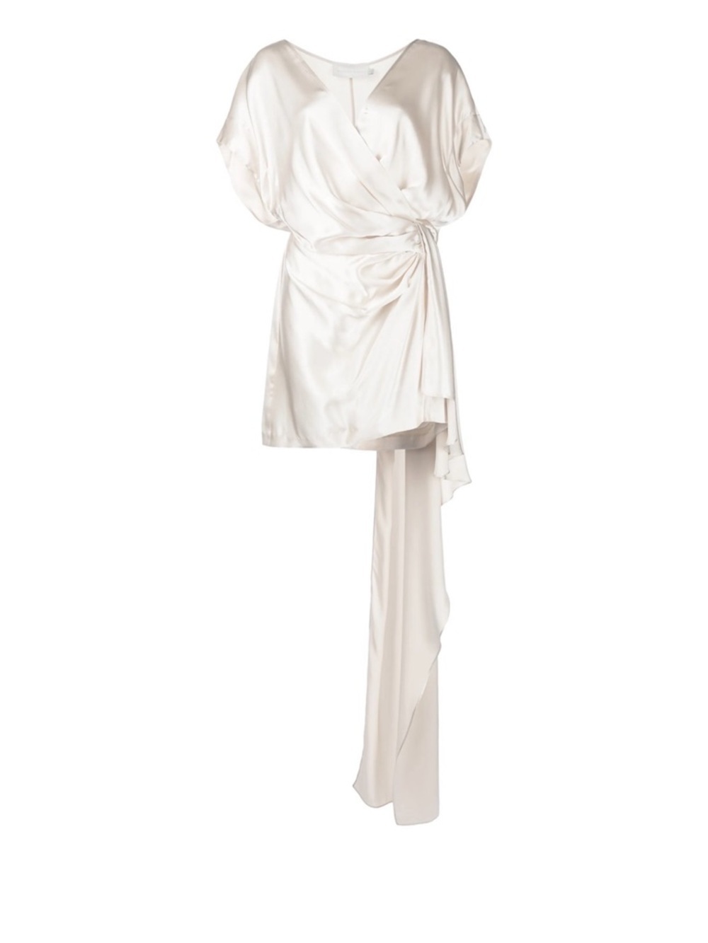 Silk Ivory Draped Mini Dress with Side Cascade Michelle Mason